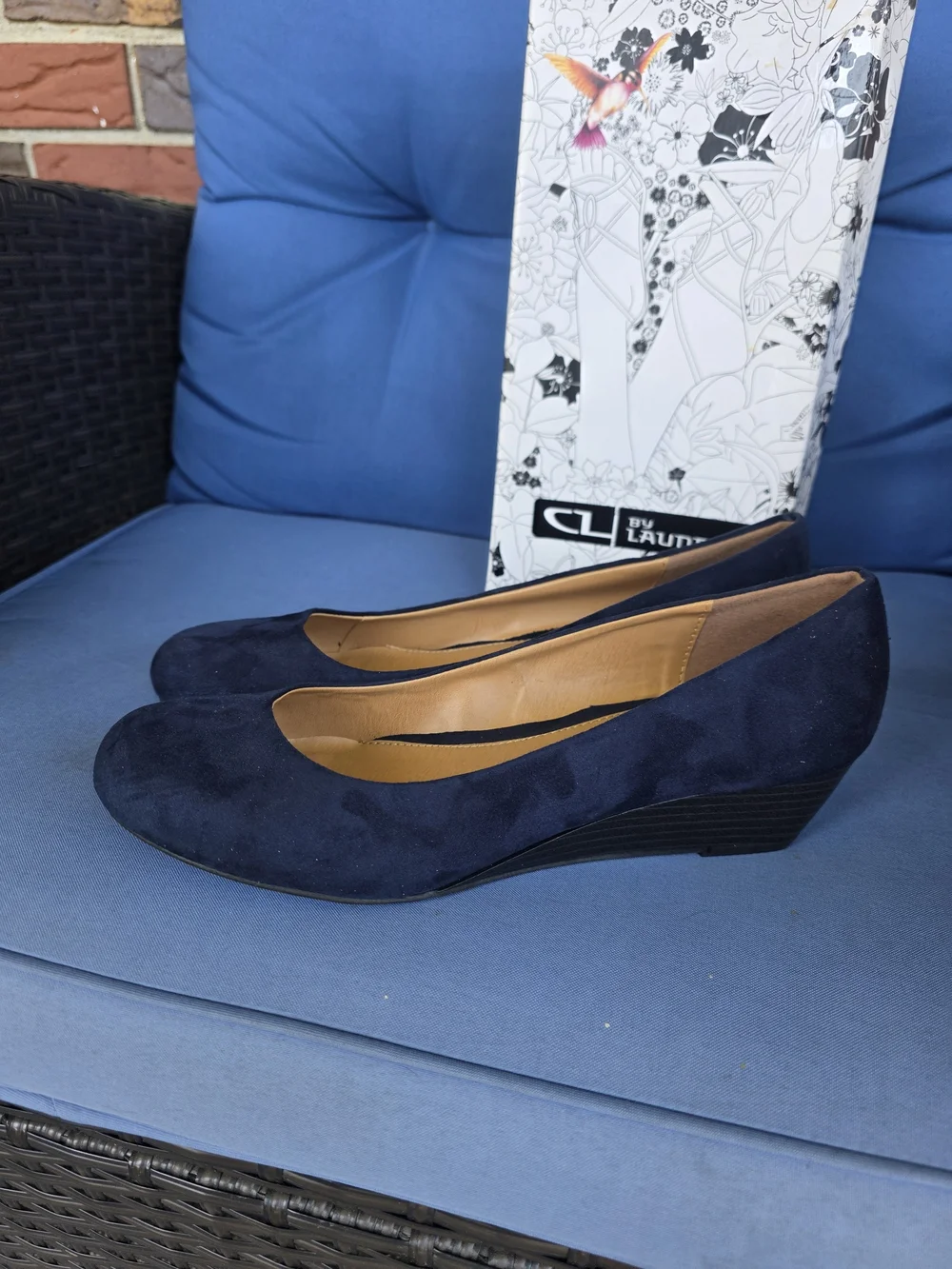 CL by Laundry Navy Suede Wedge Heels New In Box. Size 9.5 Office Chic Comfycore